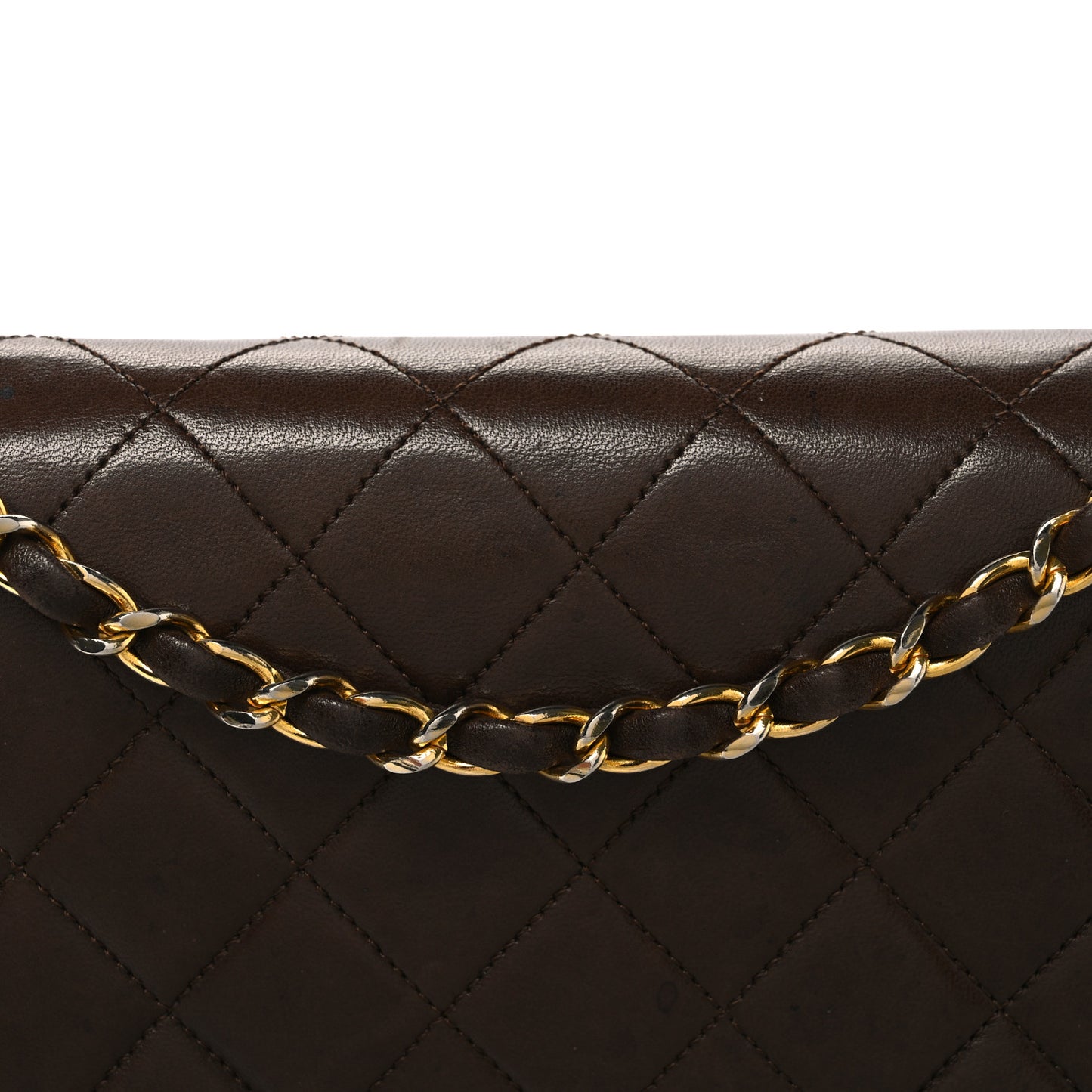 Lambskin Quilted Medium Double Flap Dark Brown