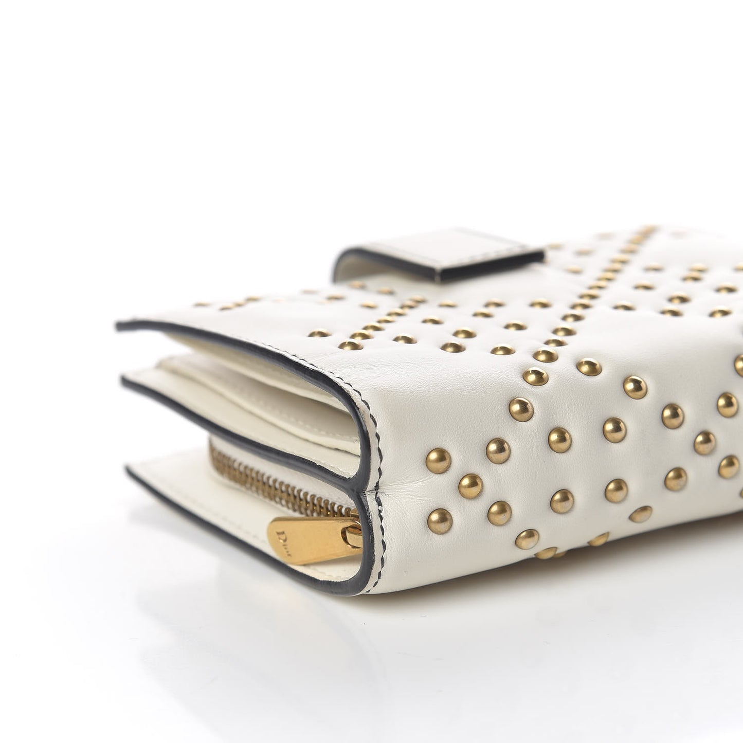 Lambskin Cannage Studded Lady Dior Eden Wallet White