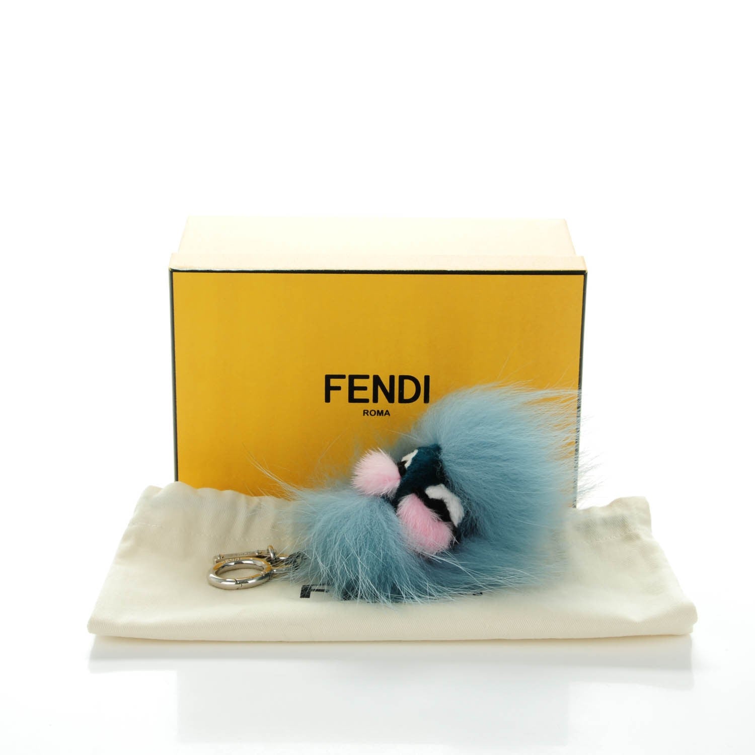 Fendi Fox Mink Rabbit Fur Vitello Flamingo Mini Monster Bag Bug Charm Lagoon Black Multicolor 5 of 5