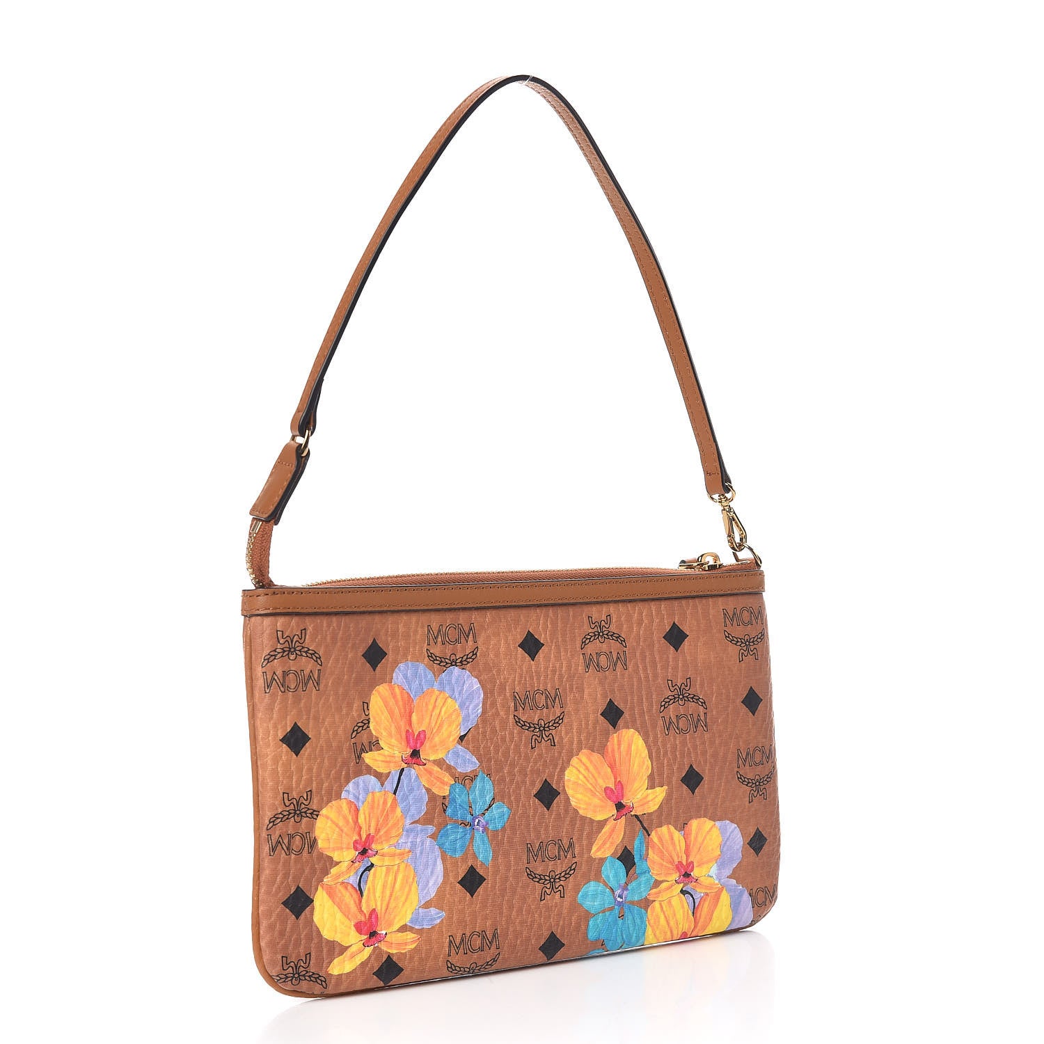 MCM Visetos Anya Essential Flower Print Shopper Tote Pouch Cognac 3 of 7