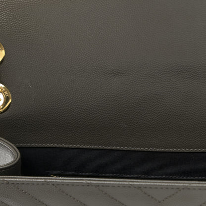 Saint Laurent Grain De Poudre Matelasse Chevron Large Monogram Satchel Earth 13 of 13