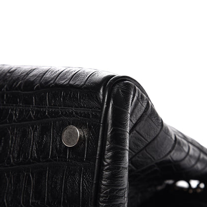 Saint Laurent Calfskin Crocodile Embossed Medium Trois Class Tote Black 11 of 13