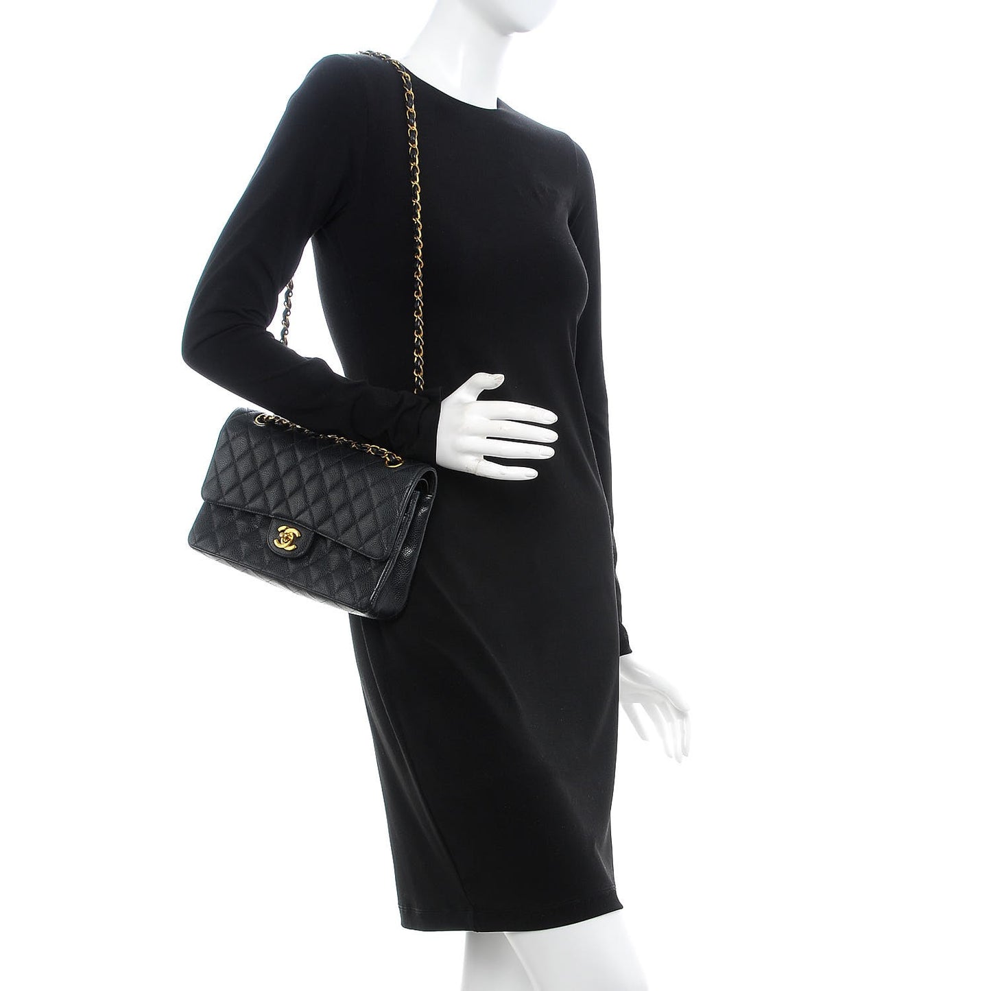 Caviar Quilted Medium Double Flap Black