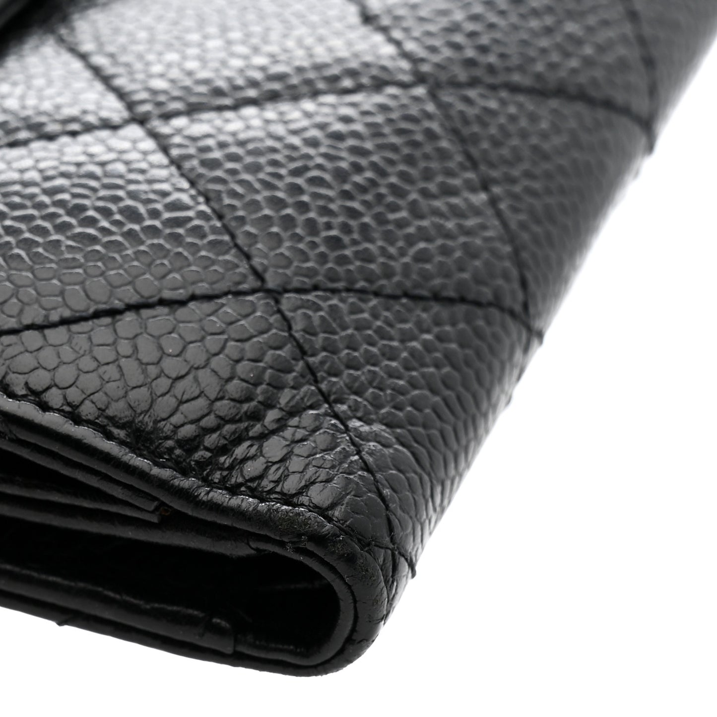 Caviar Quilted Compact French Flap Wallet Black