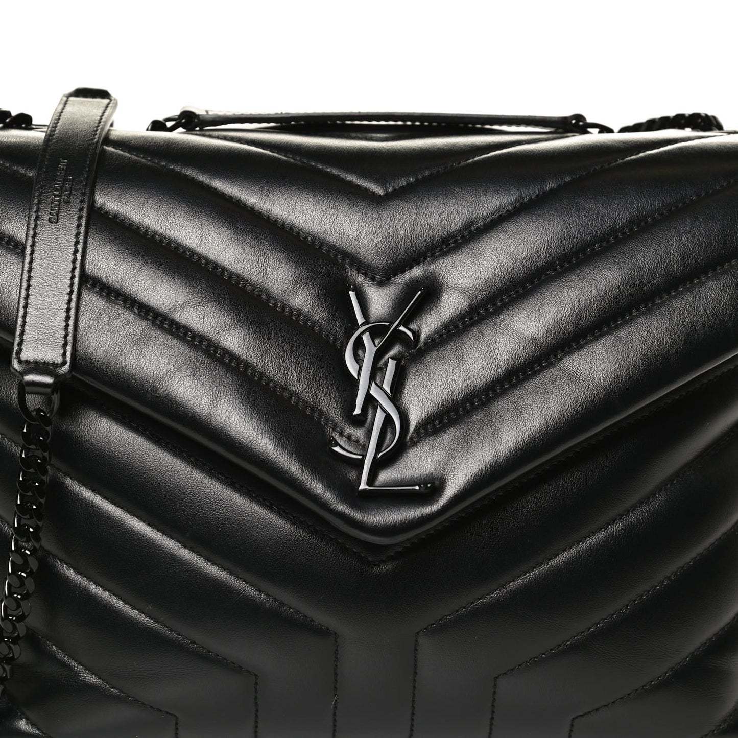 Calfskin Y Quilted Monogram Medium Loulou Chain Satchel Black