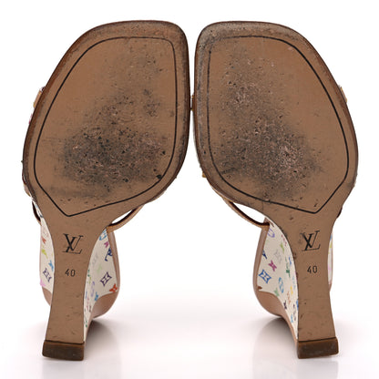 Louis Vuitton Monogram Multicolor Bow Wedge Sandals 40 White 5 of 11