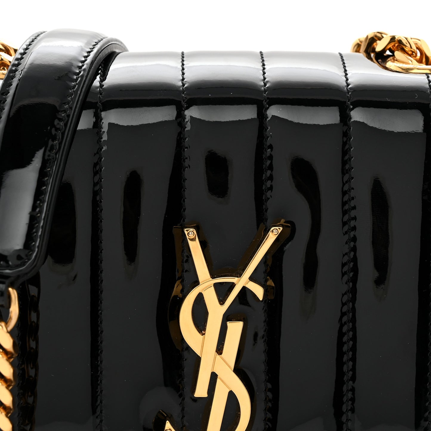Patent Calfskin Matelasse Monogram Small Vicky Chain Bag Black