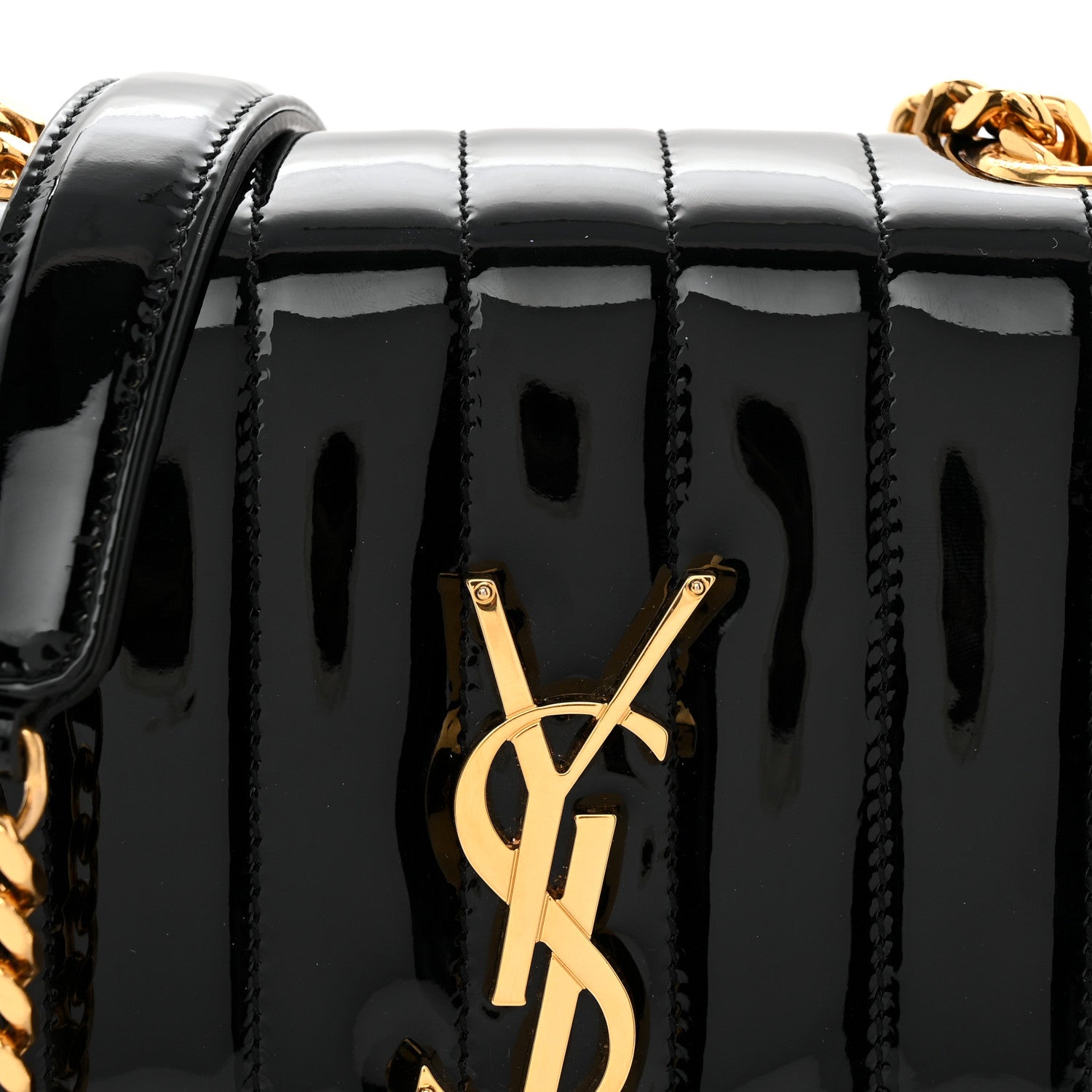 Saint Laurent Patent Calfskin Matelasse Monogram Small Vicky Chain Bag Black 8 of 10