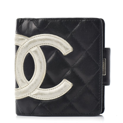 Chanel Calfskin Quilted Cambon Bi-Fold Wallet Black White 1 of 7