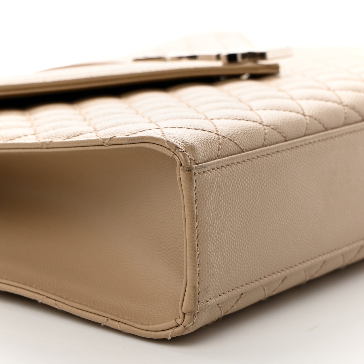 Grain De Poudre Textured Mixed Matelasse Large Triquilt Monogram Satchel Dark Beige