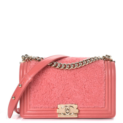 Chanel Shearling Sheepskin Medium Boy Flap Pink 1 of 10
