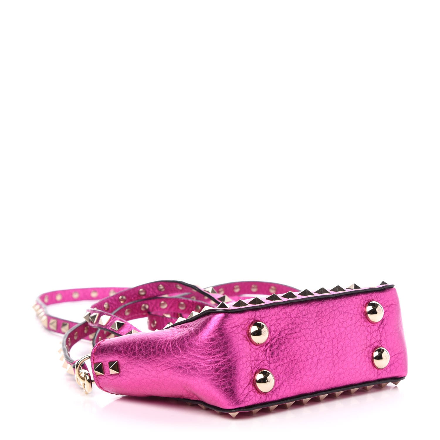 Valentino Garavani Metallic Pebbled Calfskin Micro Rockstud Tote Peony 5 of 14