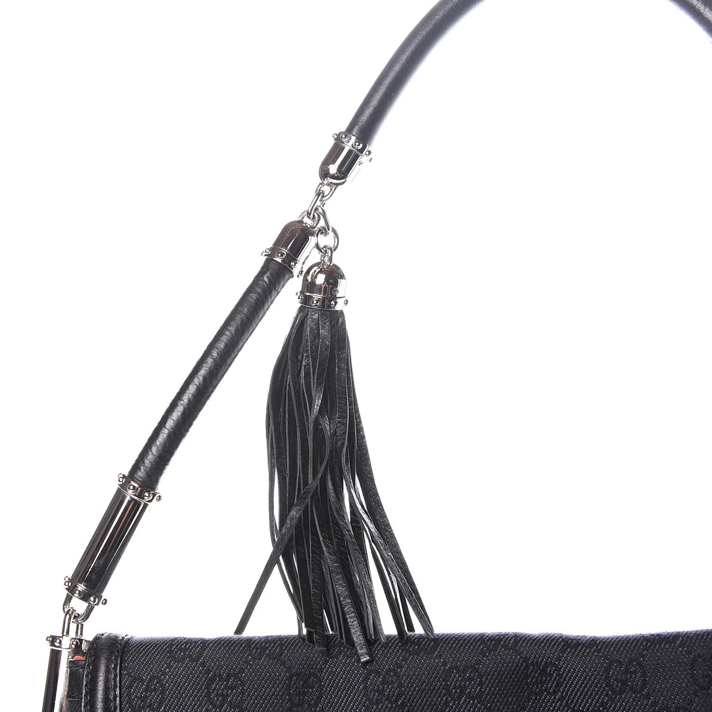 Denim Monogram Britt Tassel Shoulder Bag Black