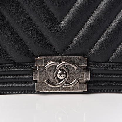 Chanel Calfskin Chevron Quilted Medium Boy Flap Black 15 of 16