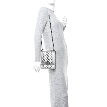 Chanel Metallic Goatskin Quilted North South Boy Flap Silver 2 of 10