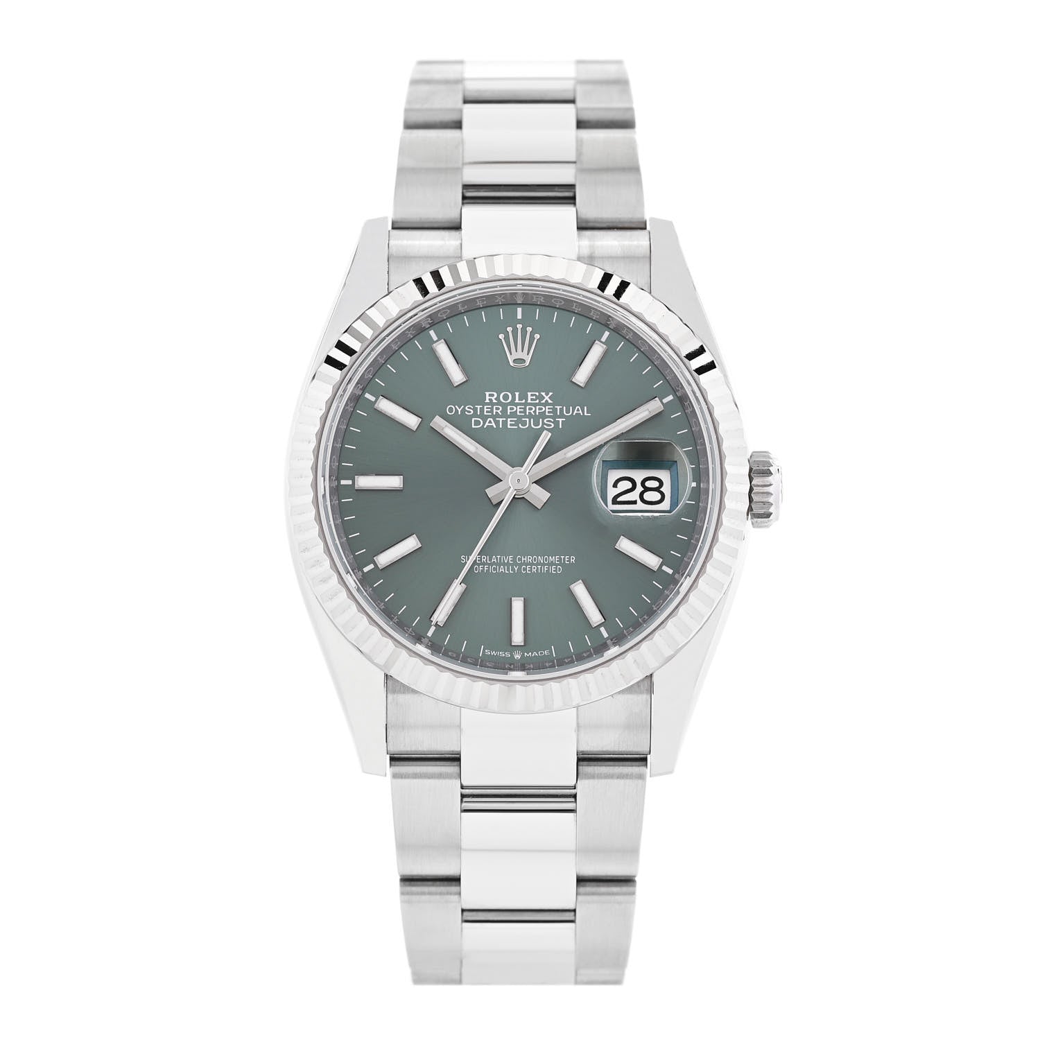 Rolex Stainless Steel 18K White Gold 36mm Oyster Perpetual Datejust Watch Mint Green 126234 1 of 5