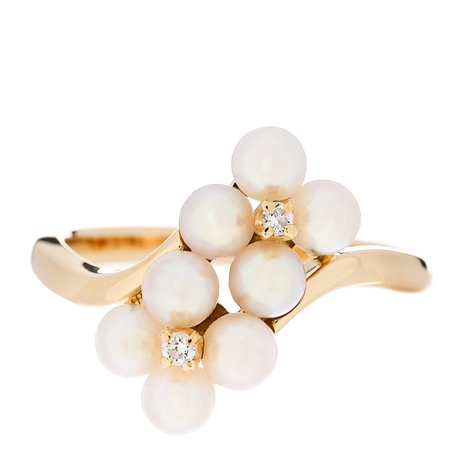 Mikimoto 18K Yellow Gold Diamond Akoya Pearl Cluster Ring 49 4.75 1 of 4