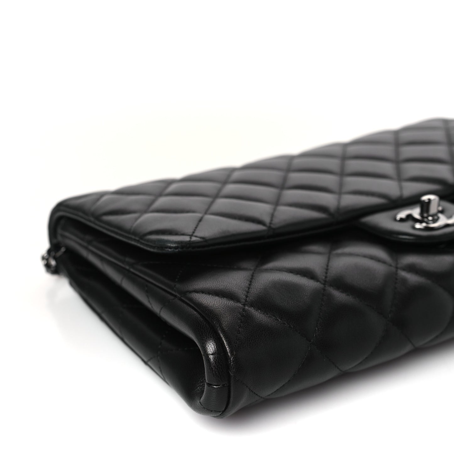 Lambskin Quilted Clutch with Chain Flap Black