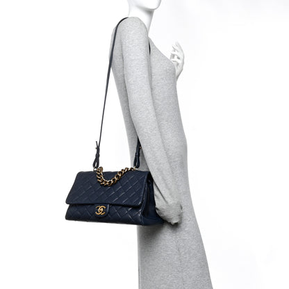 Chanel Shiny Sheepskin Quilted Large Trapezio Flap Navy 2 of 10