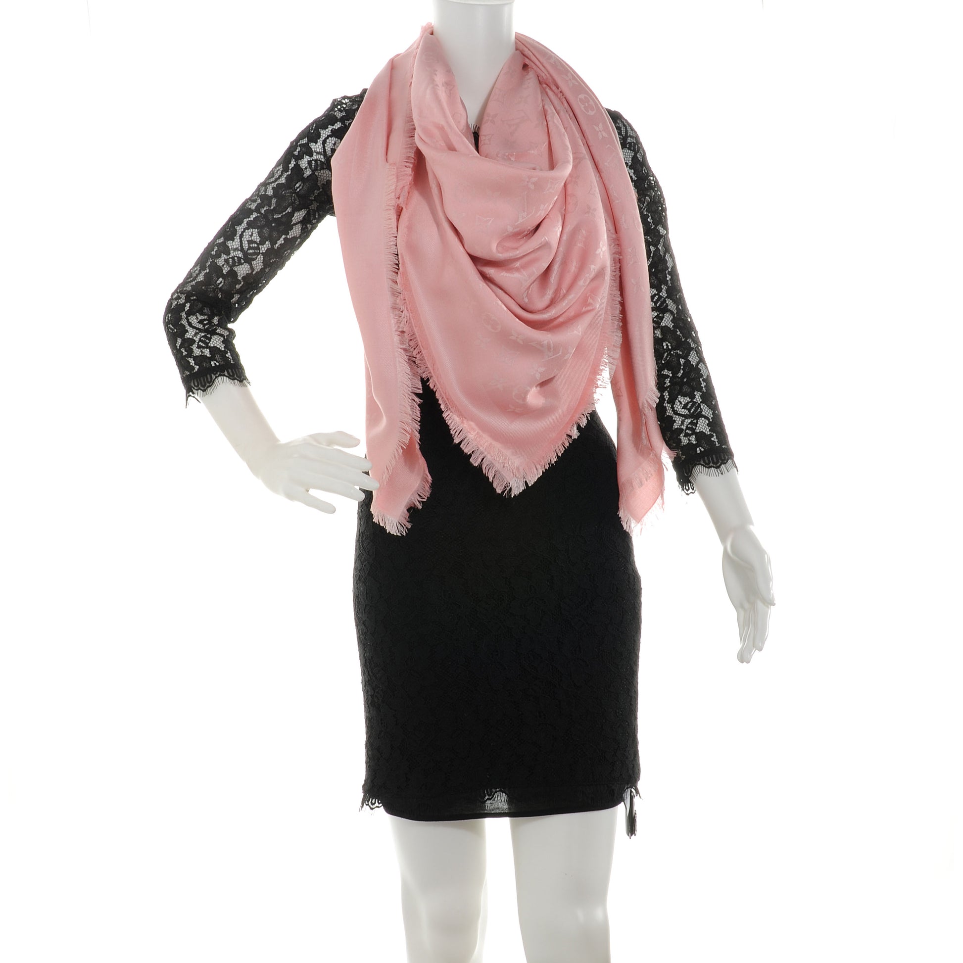 Louis Vuitton Wool Silk Monogram Shawl Rose Petale 2 of 5
