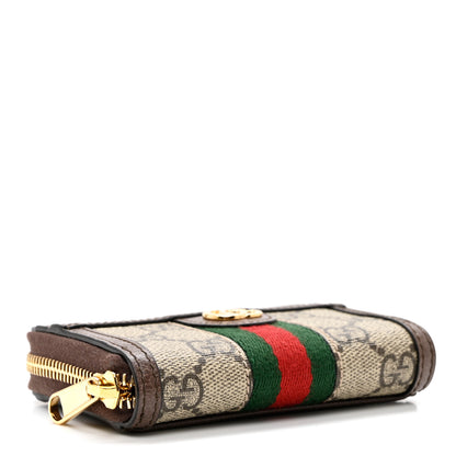 Gucci GG Supreme Monogram Textured Dollar Calfskin Web Ophidia Zip Around Card Case Wallet Beige Ebony New Acero 4 of 8