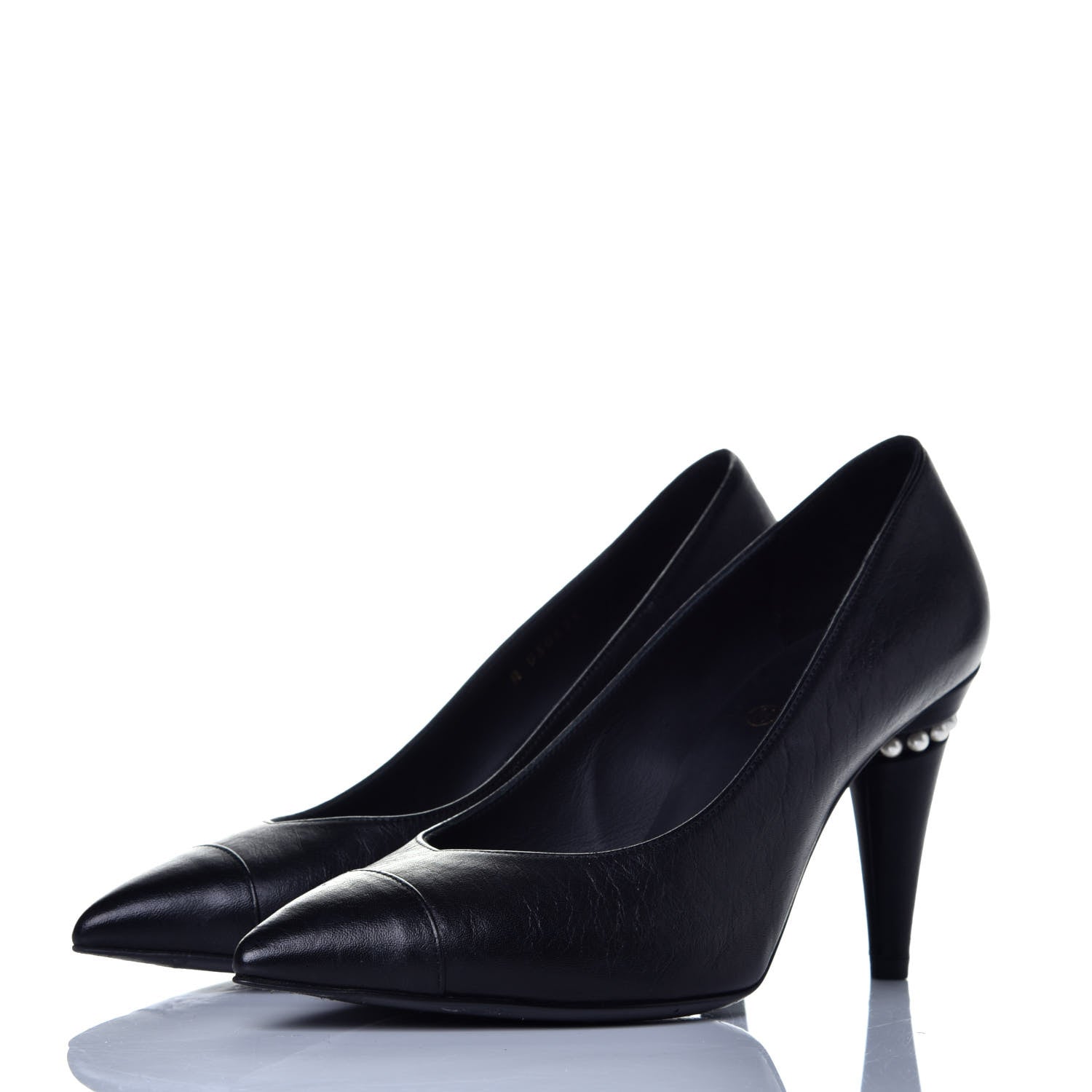 Chanel Lambskin Cap Toe Pearl Pumps 37 Black 3 of 10