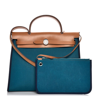 Hermes Vache Hunter Toile Herbag Zip 31 PM Bleu Izmir Natural 1 of 11