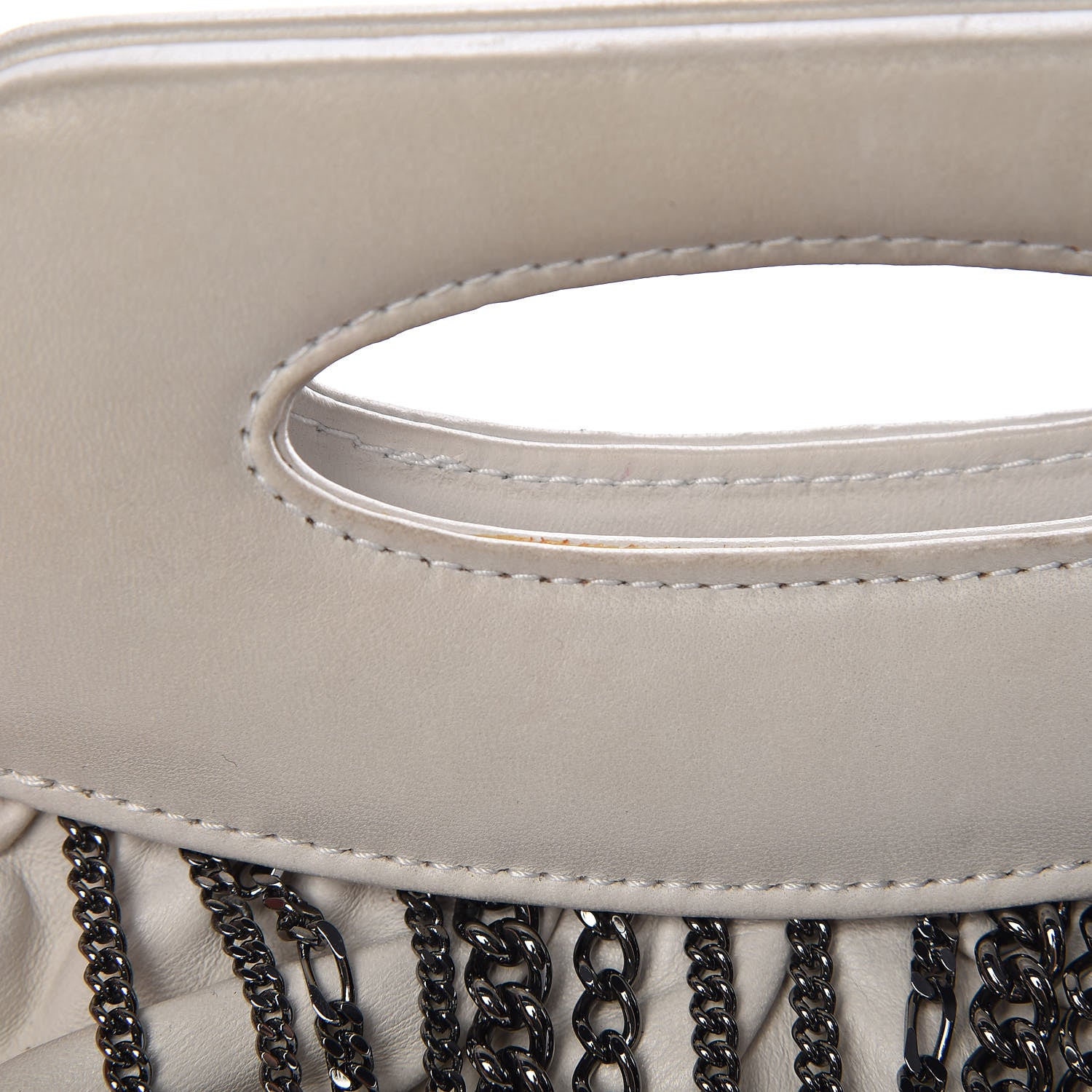 FASHIONPHILE CHANELLambskinChainEmbellishedFrameToteIvory 13 of 17