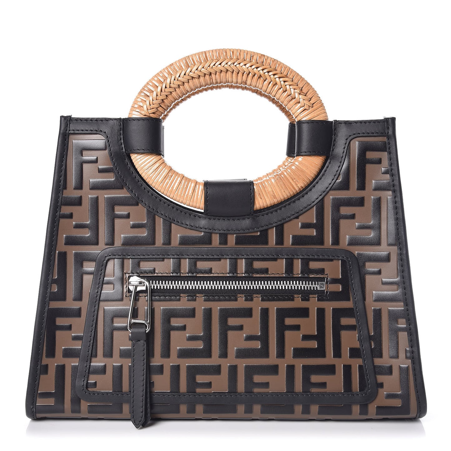 Vitello Century Wicker Bi-Color FF 1974 Embossed Small Runaway Shopper Tote Maya Black