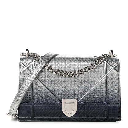 Christian Dior Metallic Patent Micro-Cannage Gradient Medium Diorama Flap Bag Silver Blue 1 of 11
