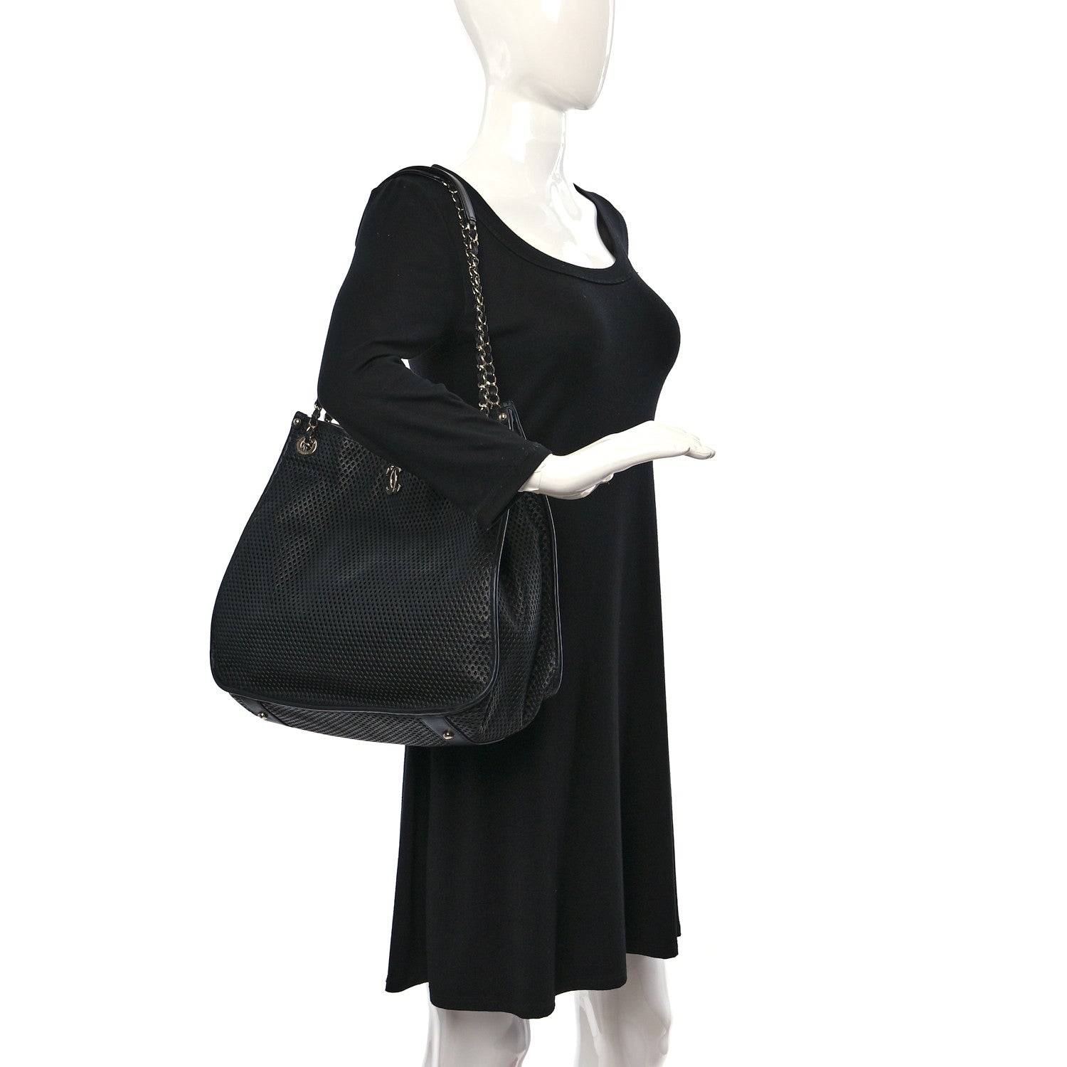 Chanel Calfskin Perforated Up In The Air Tote Black 2 of 12