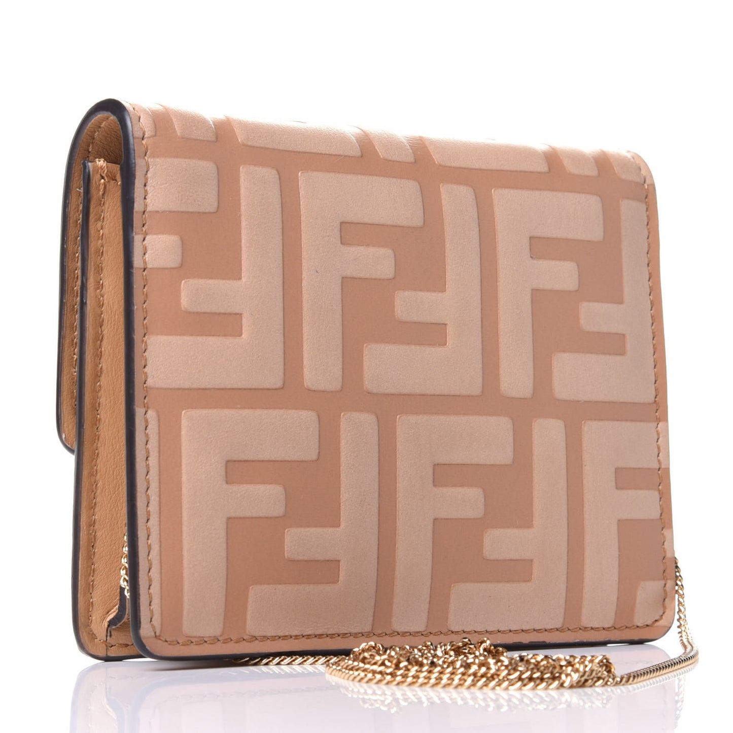 Vitello Termolagoon F is Fendi FF 1974 Embossed Geometric Flap Wallet On Chain Miele Scuro