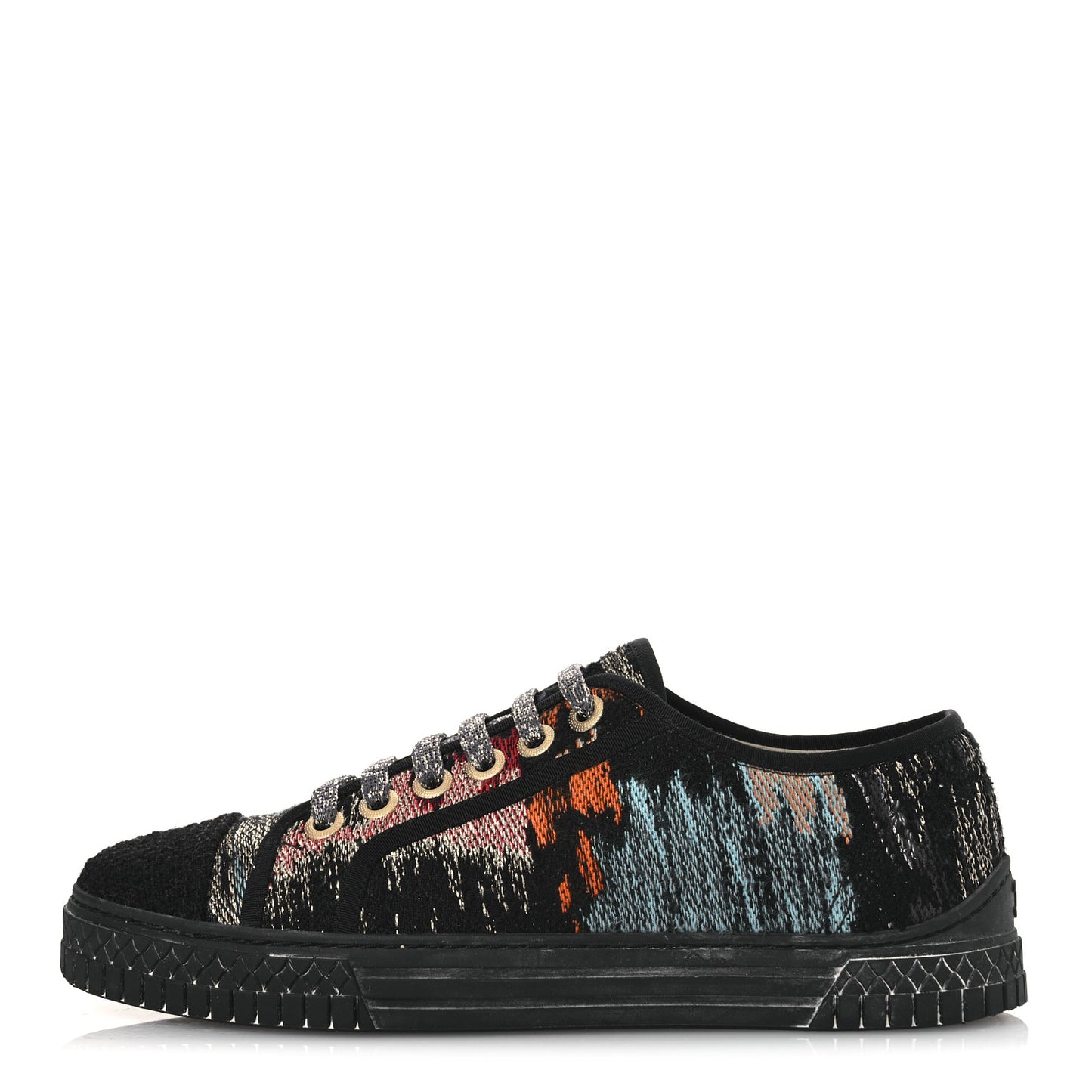 Metallic Tweed Low Top Sneakers 38 Black Multicolor