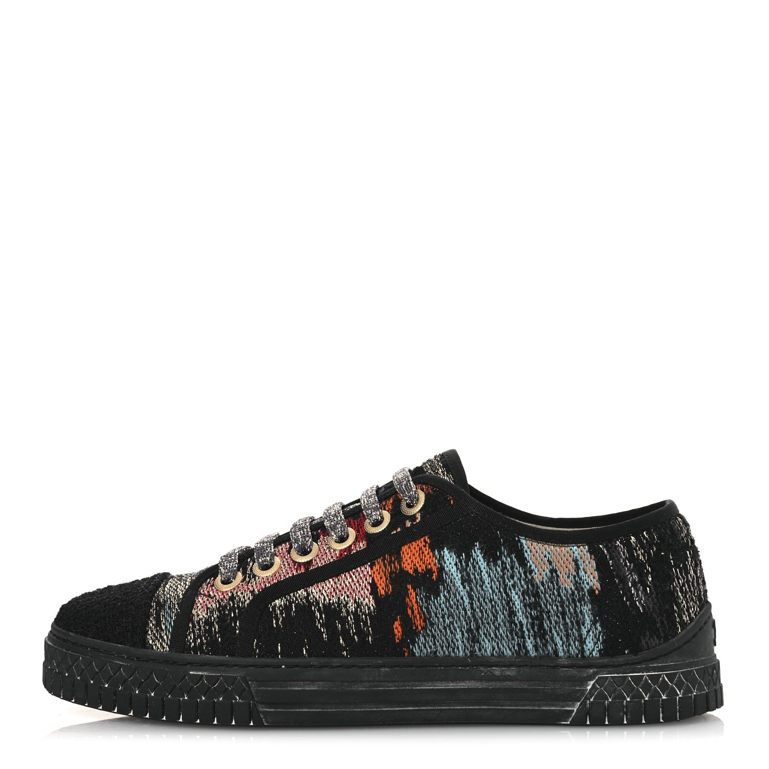 Chanel Metallic Tweed Low Top Sneakers 38 Black Multicolor 1 of 14