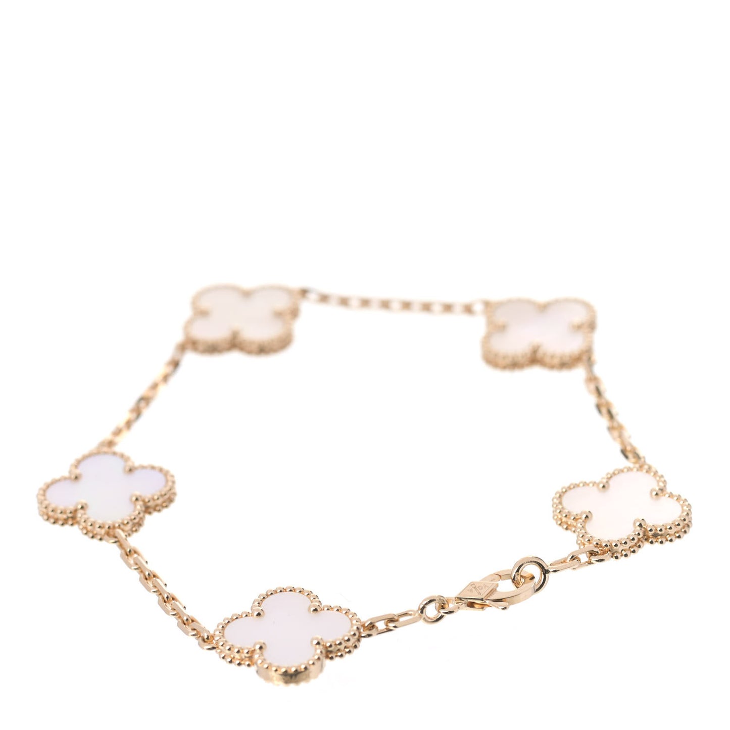 18K Yellow Gold Mother of Pearl 5 Motifs Vintage Alhambra Bracelet