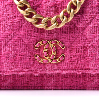 Chanel Wool Tweed Lambskin Quilted Chanel 19 Wallet On Chain WOC and Coin Purse Fuchsia 8 of 13