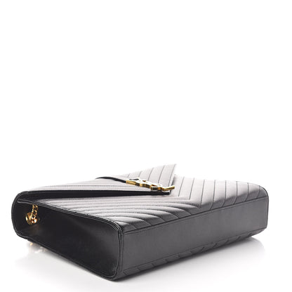 Saint Laurent Grain De Poudre Matelasse Chevron Large Monogram Satchel Black 5 of 9