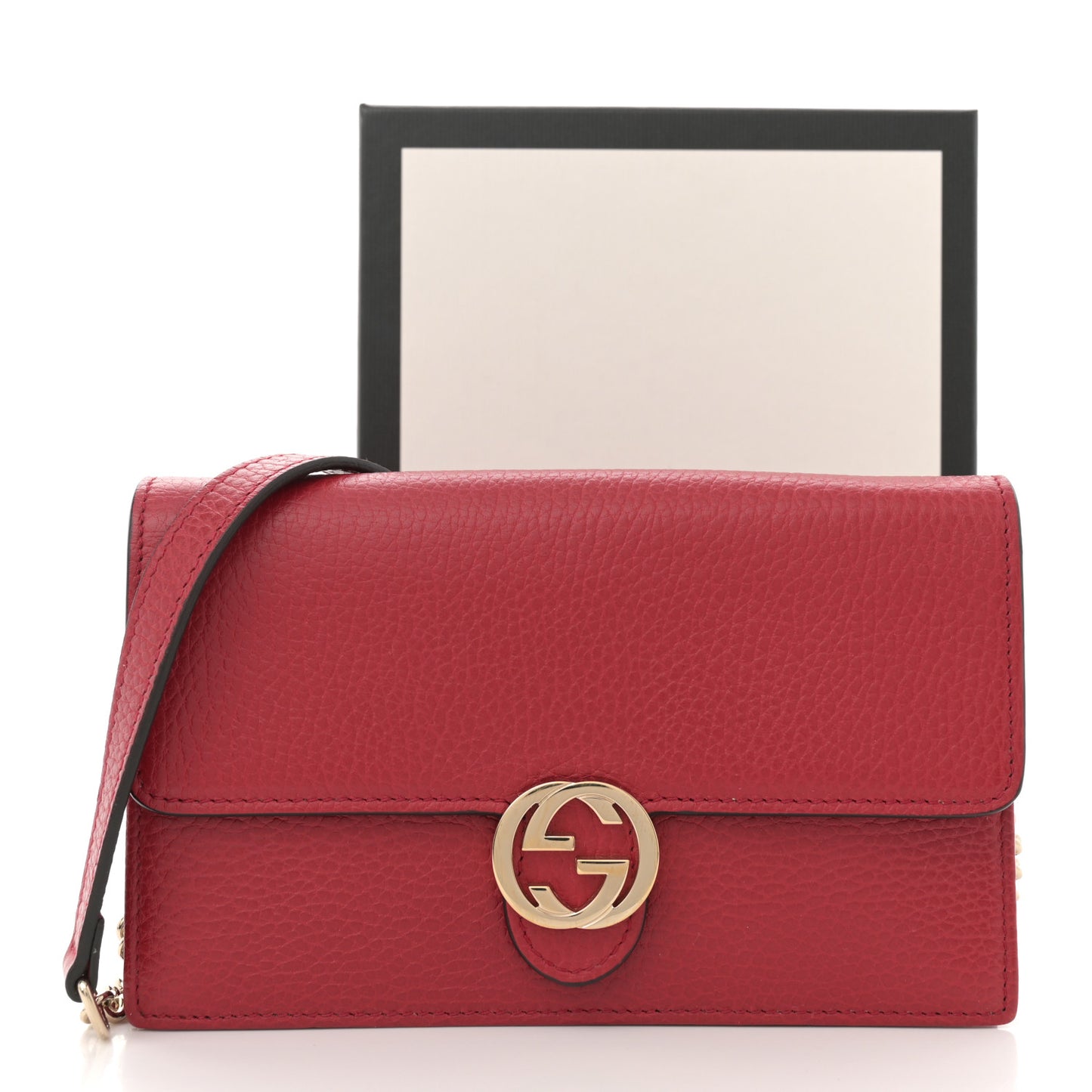 Dollar Calfskin Interlocking G Chain Wallet Red