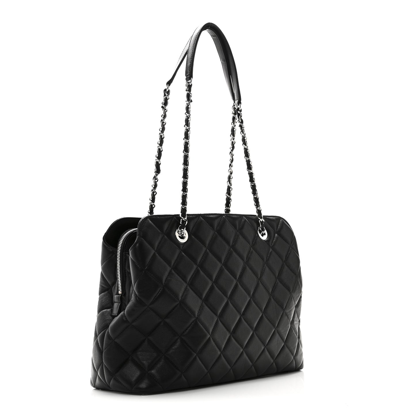 Lambskin Quilted Chic and Soft Shopping Tote Black