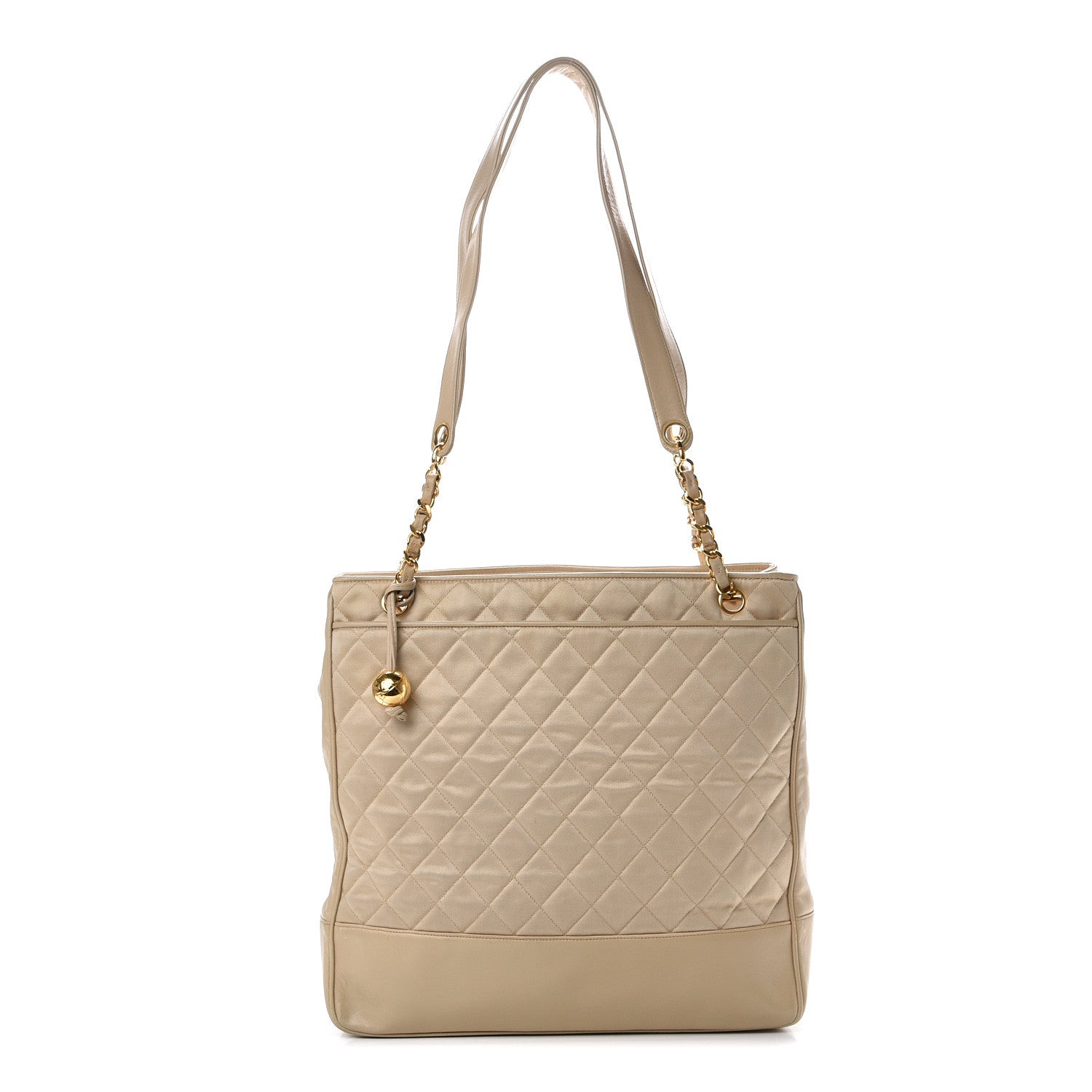 Chanel Satin Lambskin Quilted Shopping Tote Beige 1 of 13