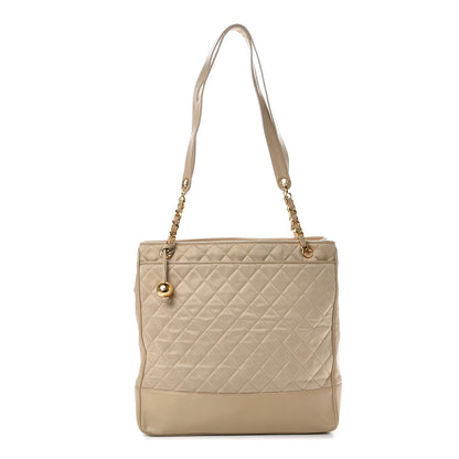 Chanel Satin Lambskin Quilted Shopping Tote Beige 1 of 13