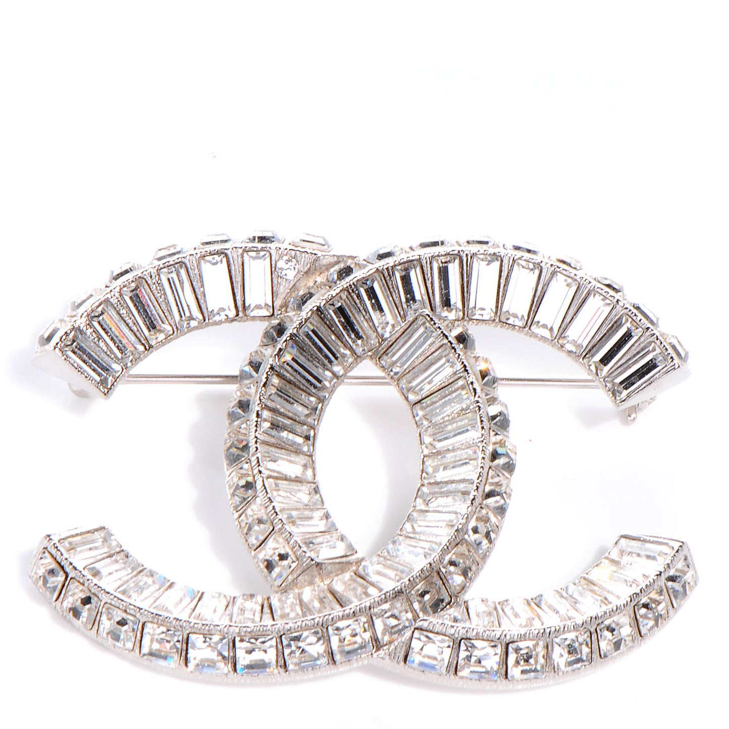 Baguette Crystal CC Brooch Silver