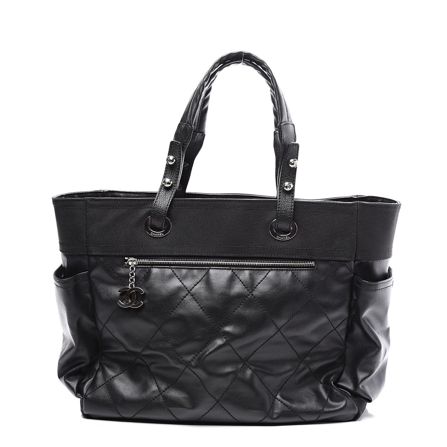 Coated Canvas Quilted Large Paris Biarritz Tote Black