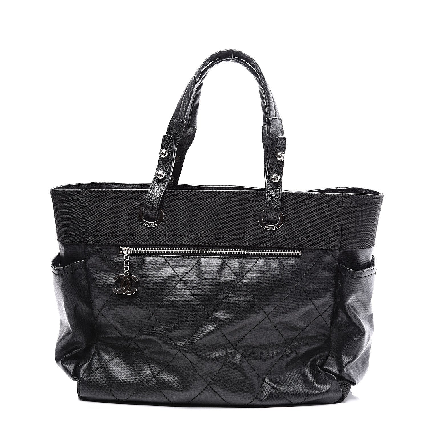 Chanel Coated Canvas Quilted Large Paris Biarritz Tote Black 1 of 9