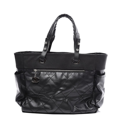 Chanel Coated Canvas Quilted Large Paris Biarritz Tote Black 1 of 9
