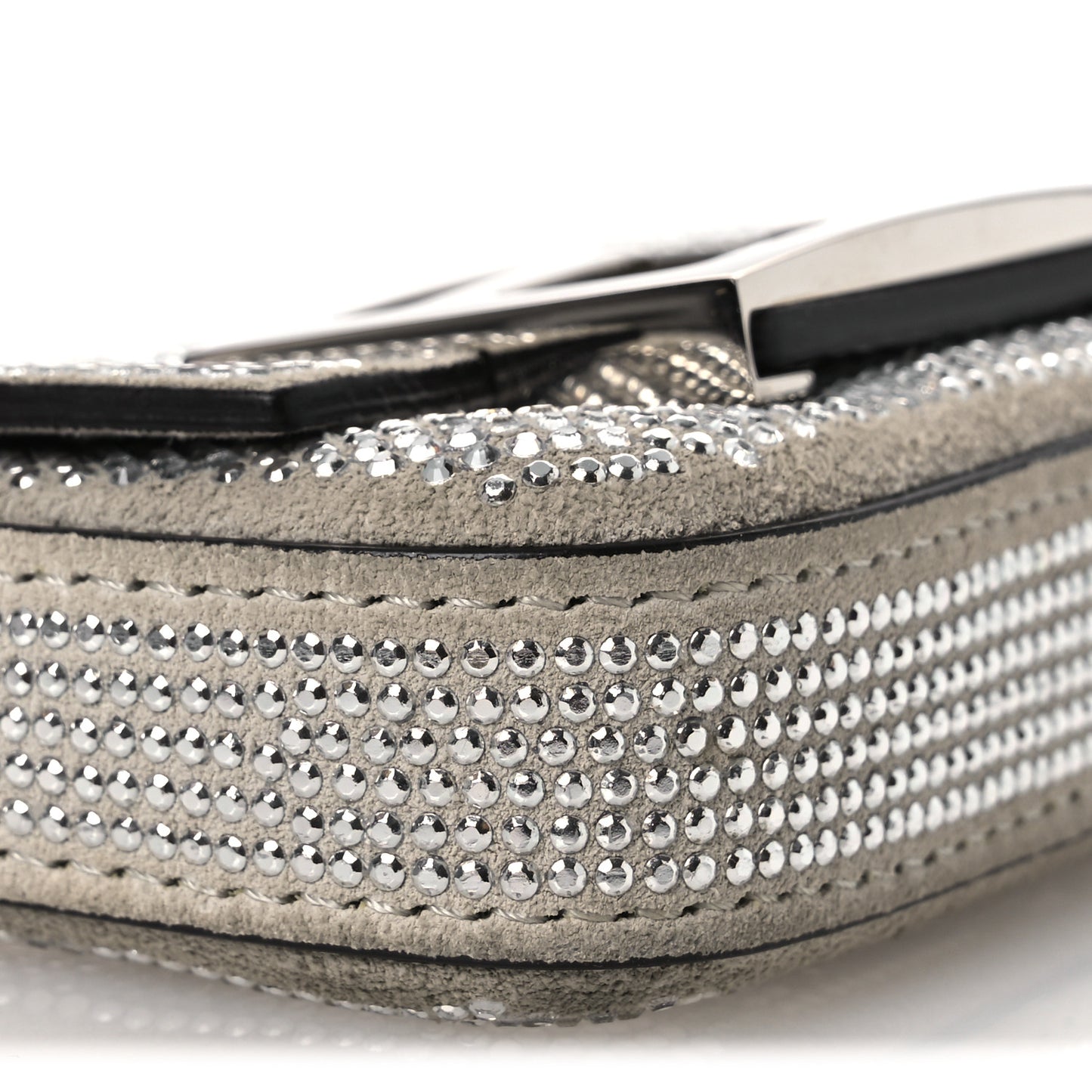 Crystal Vitello Laminato FF Nano Maxi Buckle Baguette Charm  Crystal Argento