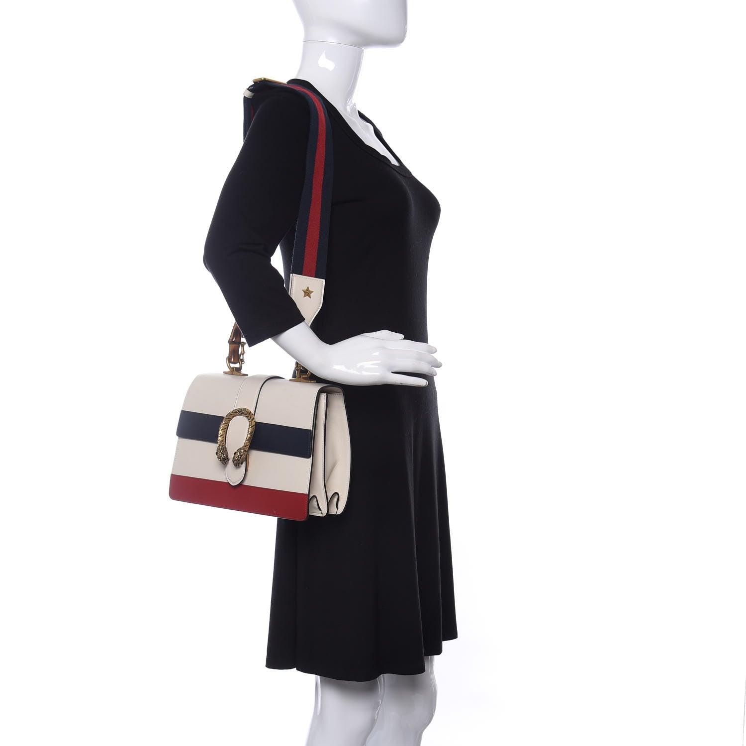 Gucci Calfskin Bamboo Web Medium Dionysus Top Handle Bag White Blue Hibiscus Red 2 of 14