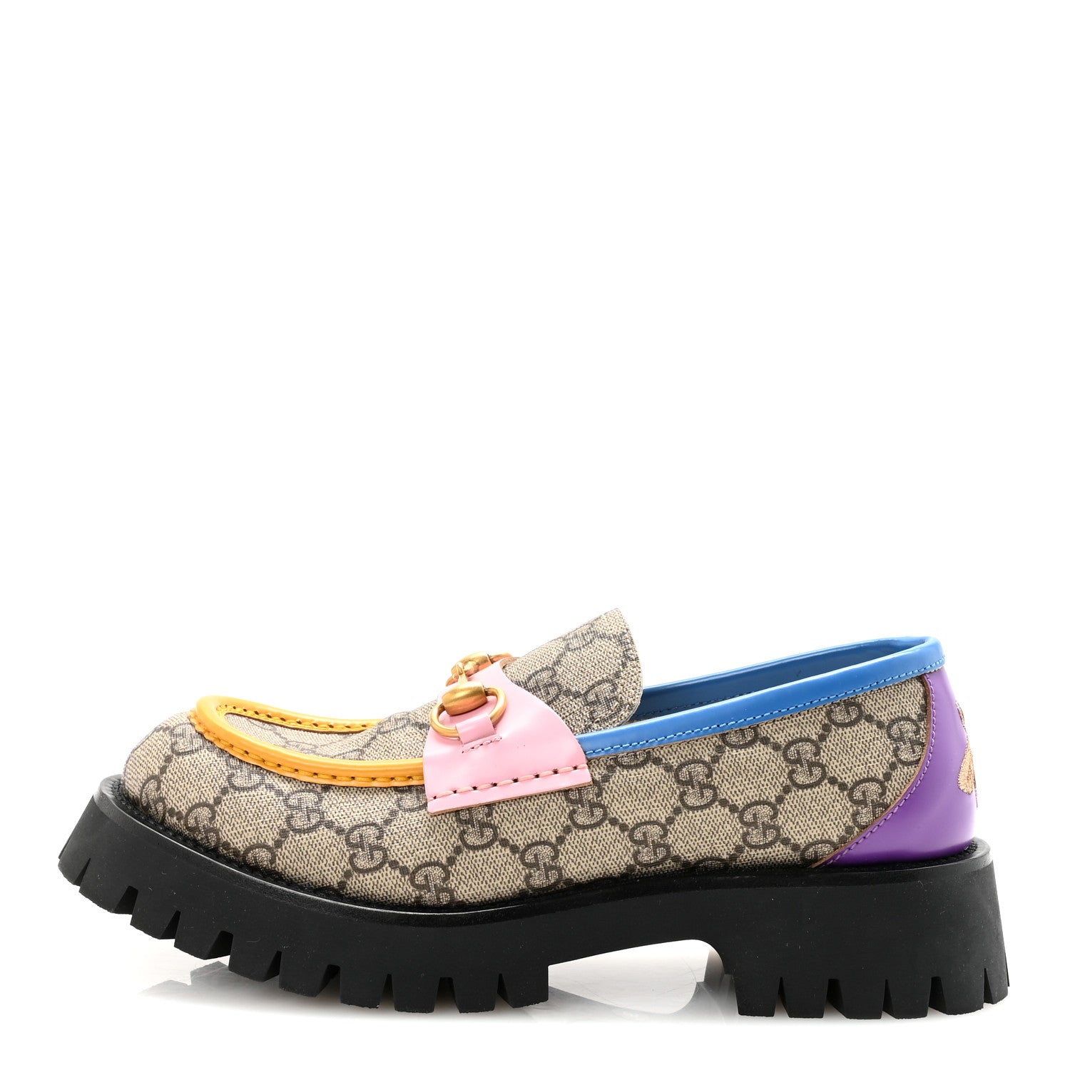 Gucci GG Supreme Monogram Cordovan Lux Womens Harald Horsebit 25mm Platform Loafers 39 Beige Sugar Pink Crop Shine Purple Marine 1 of 9