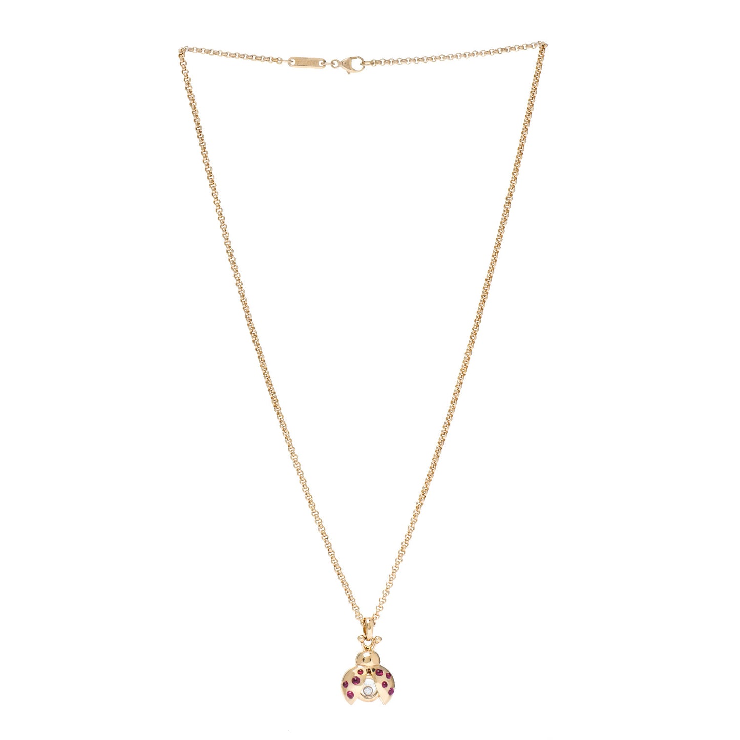 18K Yellow Gold Diamond Ruby Happy Diamonds Ladybug Pendant Necklace
