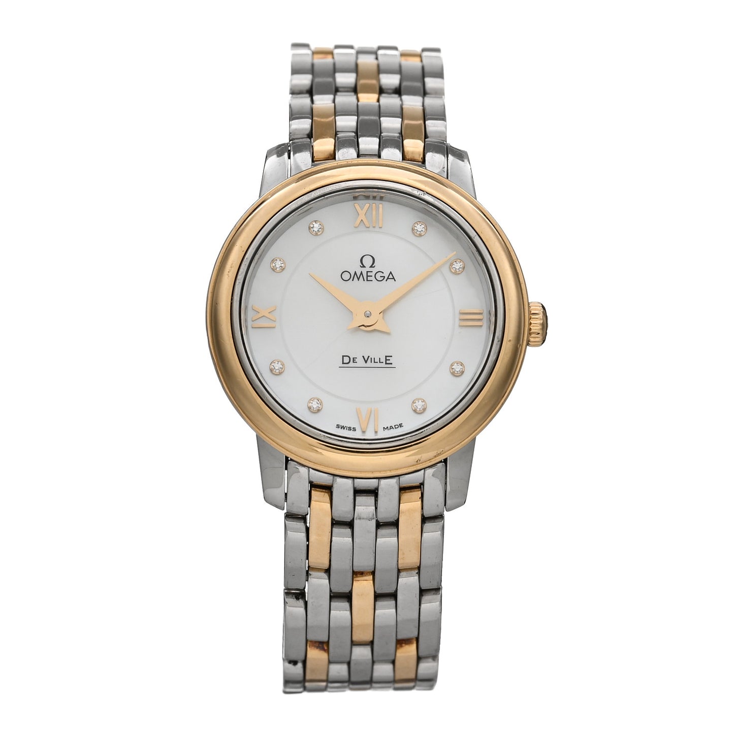 Stainless Steel 18K Yellow Gold Diamond Mother of Pearl 24mm De Ville Prestige Quartz Watch 424.20.24.60.55.001